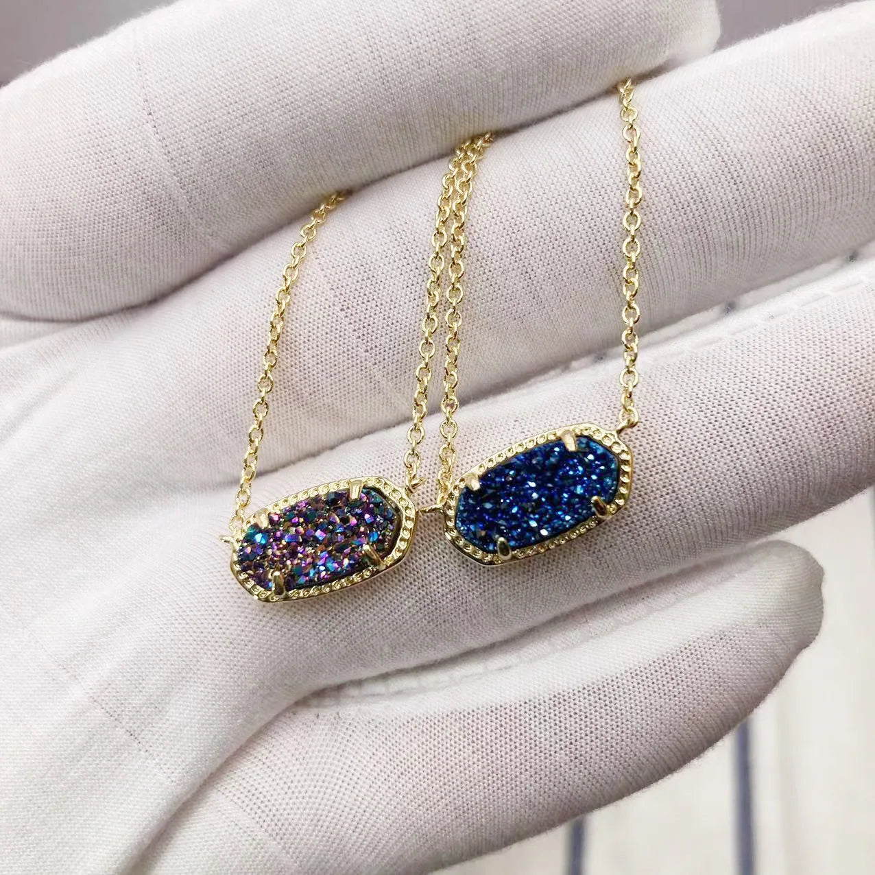 Geometric Multi Drusy Crystal Pendant Necklace for Women, Fashion Jewelry, Unique Gifts