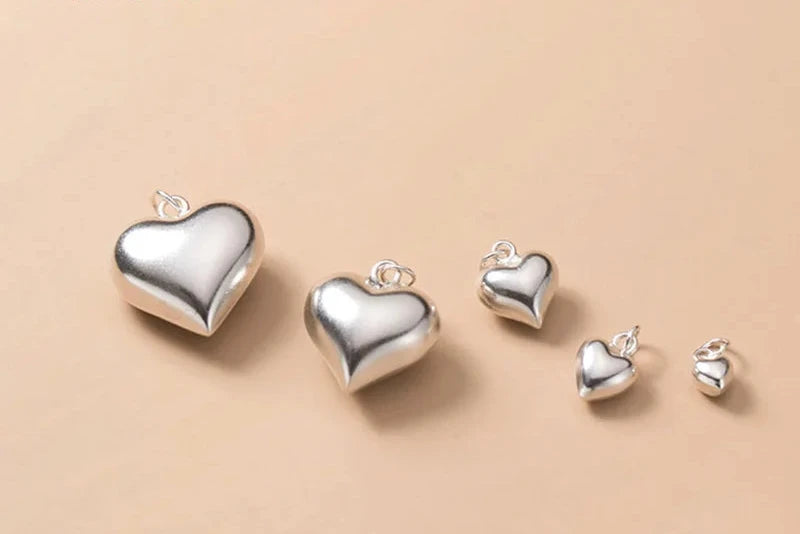 Real 925 Sterling Silver 3D Love Romantic Heart 4 6 8 13 15mm Charm Pendant Handmade DIY Accessories Wholesale DZ20