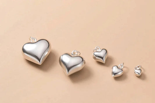 Real 925 Sterling Silver 3D Love Romantic Heart 4 6 8 13 15mm Charm Pendant Handmade DIY Accessories Wholesale DZ20