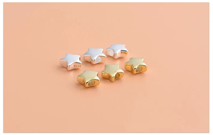 Real 925 Sterling Silver Fashion Sweet Star Charm Beads Handmade DIY Accessories Fine S925 Jewelry Wholesale HY059
