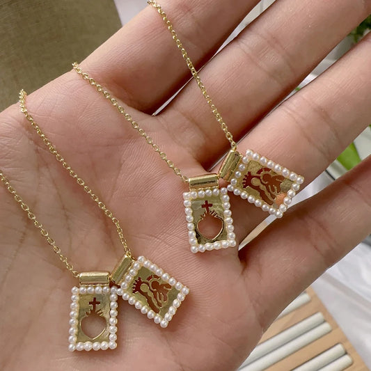 5 pcs/lot New Design Fashion Pendant Necklace Gold Plated Brass Pearl Thin Chain Hollow Pendant Necklaces Jewelry