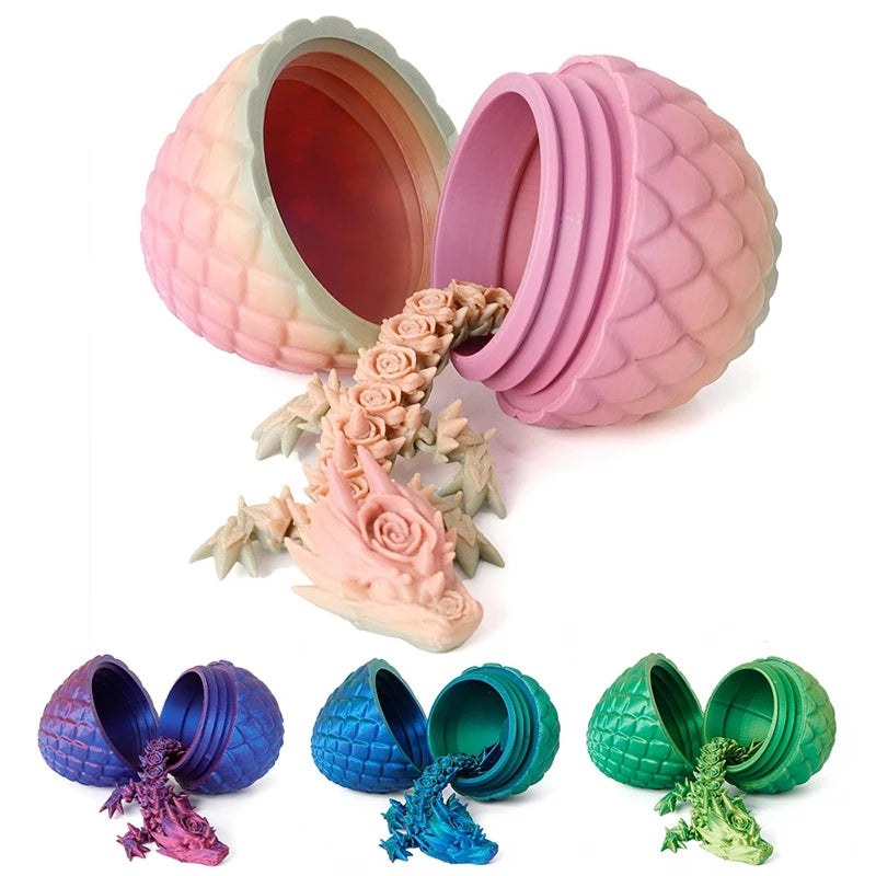 3D Printed Gem Dragon Egg Rotatable Articulated Dragons Toys Desktop Craft Ornament Gifts for Kids Office Home Table Decor