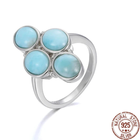 New Trend 925 Sterling Silver Natural Gemstones Larimar Ring for Women Geometry Design Classic Simple Female Jewelry Dating