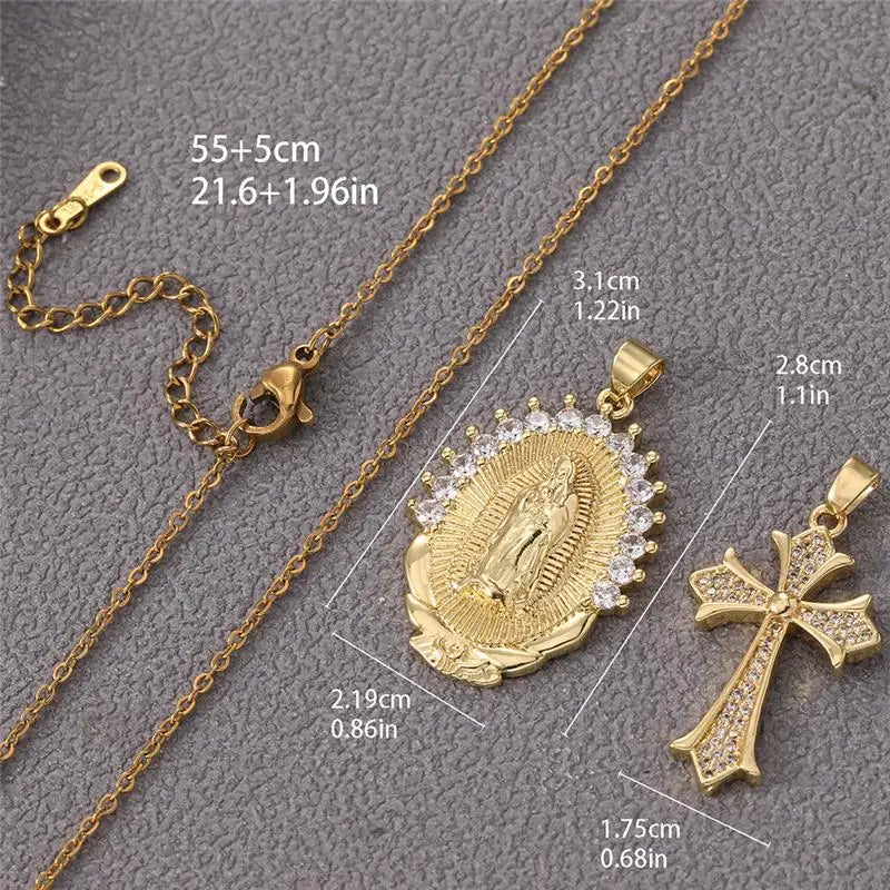 Multiple styles copper Necklace zircon Golden circular Cross Virgin Mary Pendent Necklaces For Charm Women Birthday Jewelr