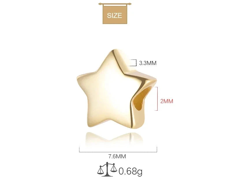 Real 925 Sterling Silver Fashion Sweet Star Charm Beads Handmade DIY Accessories Fine S925 Jewelry Wholesale HY059