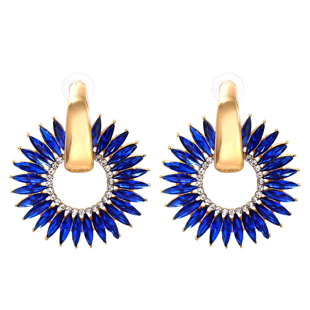 2024 Trend New Elegant Blue Big Rhinestone Earrings for Women Luxury Crystal Dangle Earrings High-quality Statement Jewelry Gift