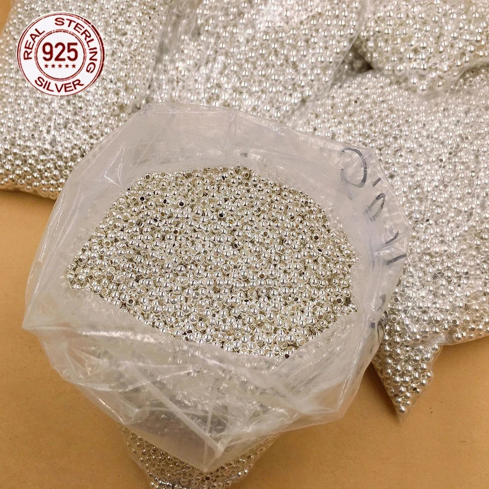 925 Sterling Silver Loose Beads 2/3/4mm Round Spacer Beads for Jewelry Making Findings Bracelet Necklace Accessories