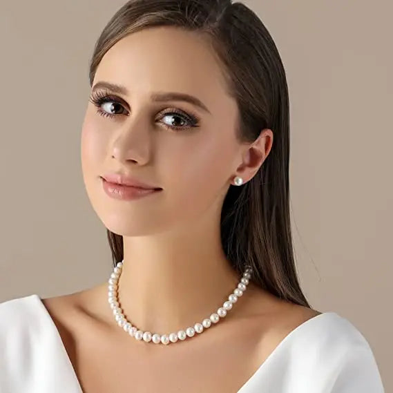 New Hot Real White Freshwater Cultured Pearl Necklaces for Women Girl Gift, 925 Sterling Silver Women's Baroque Pearl Necklace