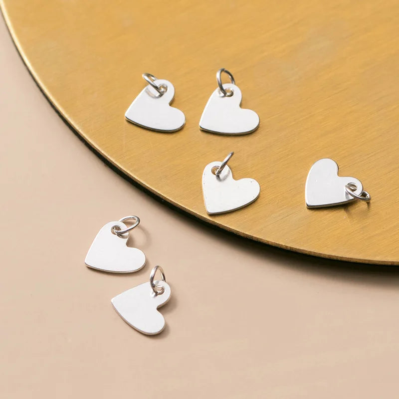 100% Real Sterling 925 Silver Accaccessories Simple Heart Charm Pendant For Bracelets and Necklaces  Diy Material S0823