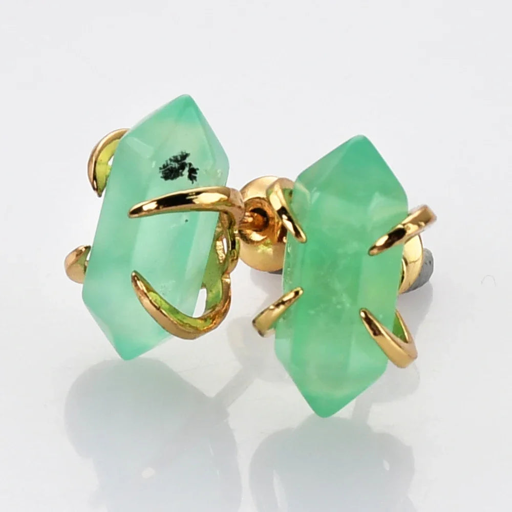 Small Hexagonal Point Claw Stud Earrings Real Natural Stone Bullet Shape Crystal Quartz Earring Healing Jewelry Gifts