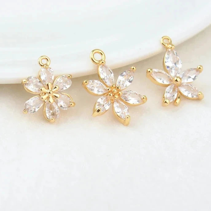 (908)  18.5*13.5MM 24K Gold Color Brass with Zircon Flower Charms Pendants High Quality Diy Jewelry Findings Accessories