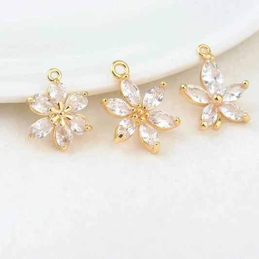 (908)  18.5*13.5MM 24K Gold Color Brass with Zircon Flower Charms Pendants High Quality Diy Jewelry Findings Accessories