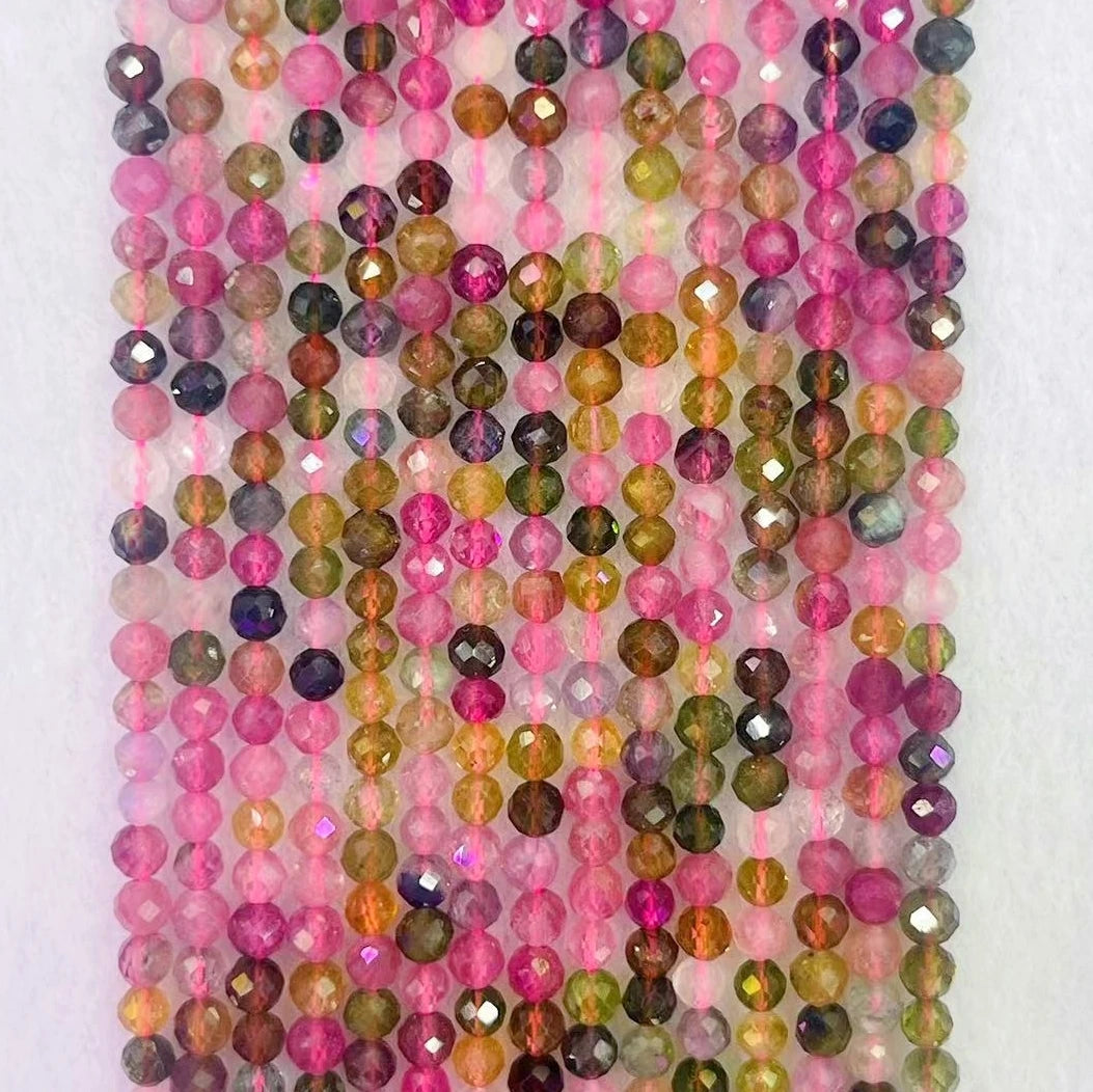 100% Noble Natural Ranbow Tourmaline Stone Gemstone 3MM Round Faceted Loose Spacer Beads Strands High Quality For DIY Jewelry