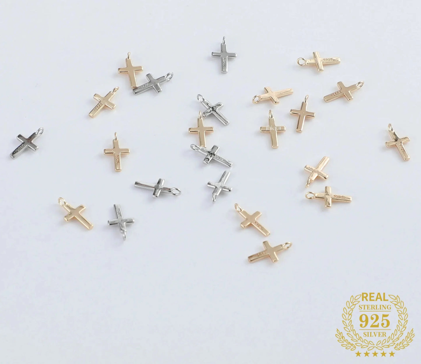 925 Sterling Silver Gold Platinum Plated Cross Charm Pendant for DIY Fine Jewelry Finding J2257