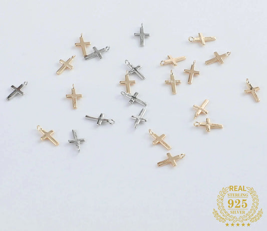 925 Sterling Silver Gold Platinum Plated Cross Charm Pendant for DIY Fine Jewelry Finding J2257