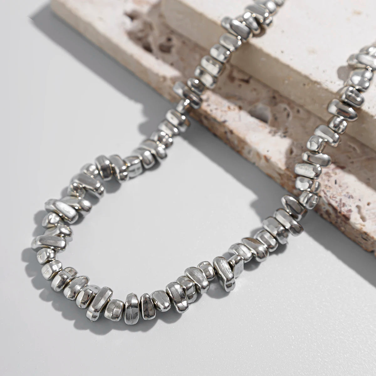 Hip Hop Irregular Beads Short Choker Necklace for Men Trend Silver Color CCB Beaded Collar Chain Male Jewelry on the Neck New