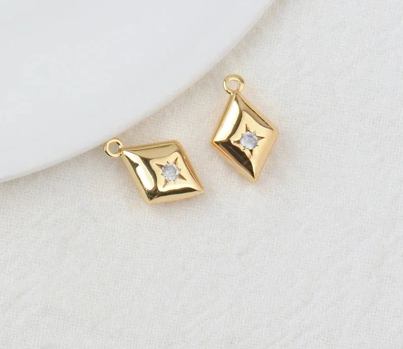 (203) 10x15MM 24K Gold Color Plated Brass with Zircon Star Charms Pendants High Quality Jewelry Findings Earrings Accessorie