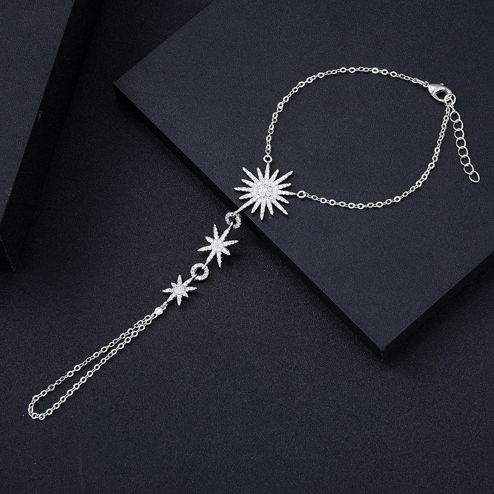 Star Fireworks Fashion Luxury AAA Cubic Zirconia Women Baguette Bracelet Copper Hand back Chain Adjustable Bracelet