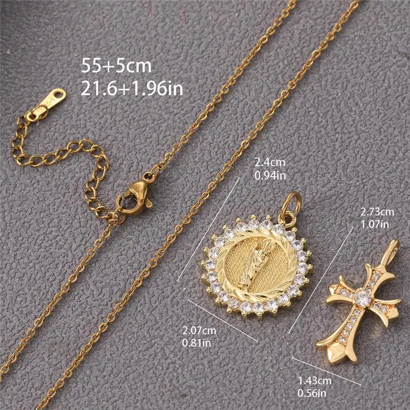 Multiple styles copper Necklace zircon Golden circular Cross Virgin Mary Pendent Necklaces For Charm Women Birthday Jewelr