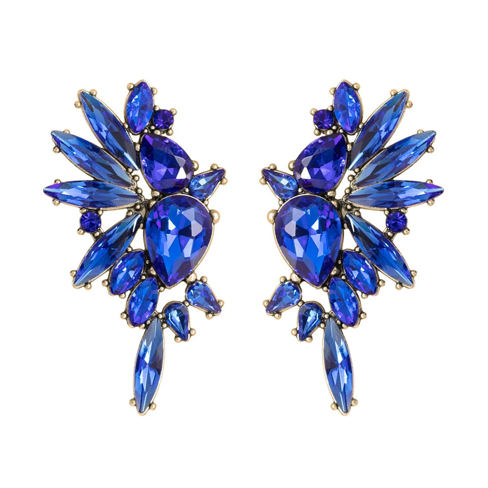 2024 Trend New Elegant Blue Big Rhinestone Earrings for Women Luxury Crystal Dangle Earrings High-quality Statement Jewelry Gift