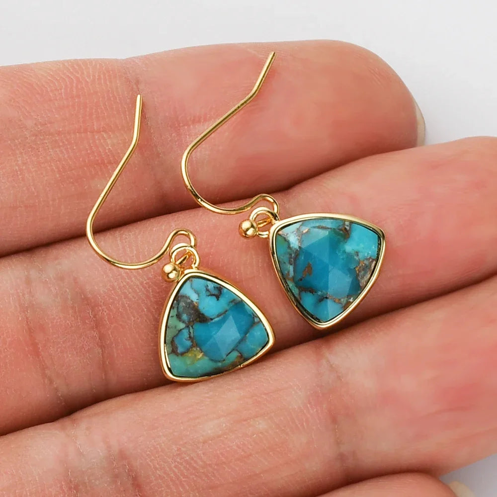 Vintage Geometry Earring Boho Natural Turquoise Stone Piercing Hanging Earrings for Women Wedding Jewelry Gifts Wholesale