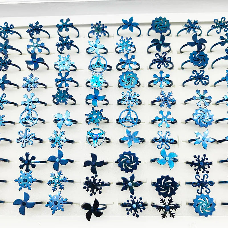 20pcs/Lot Wholesale New Style Rotate Stainless Steel Finger Rings For Women Windmill Snowflake Relief Anxiety Decompress Jewelry