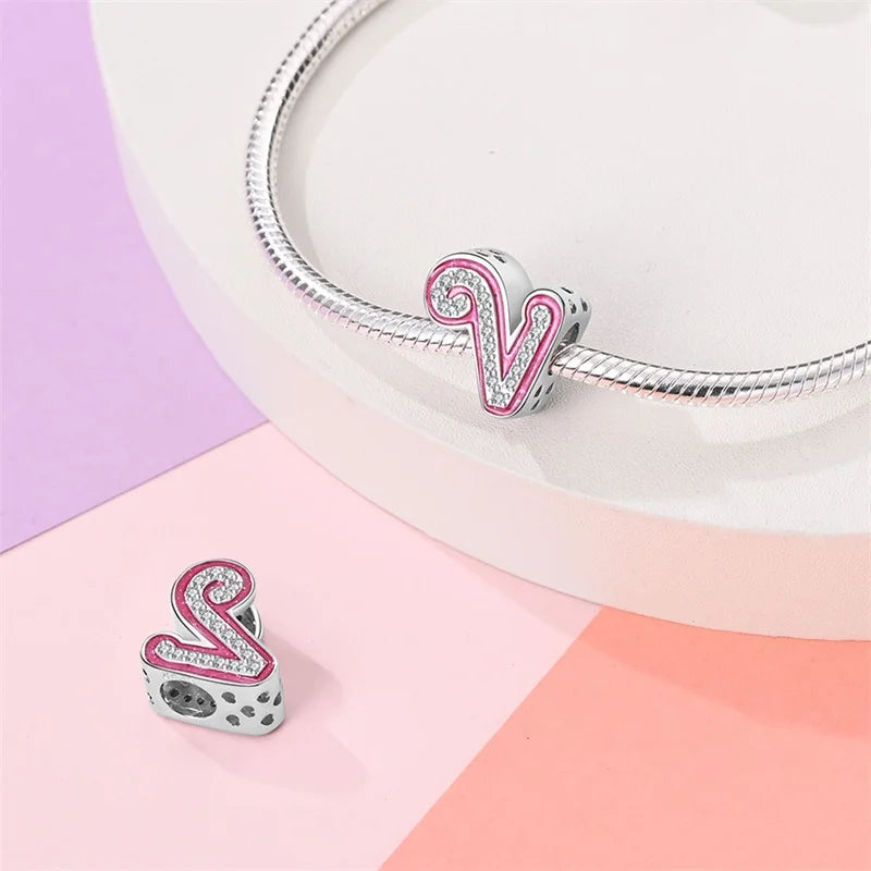 925 Sterling Silver Romantic Pink 26 Letters DIY Love Charms Beads Fit Pandora 925 Original Bracelets Fine Birthday Jewelry Gift