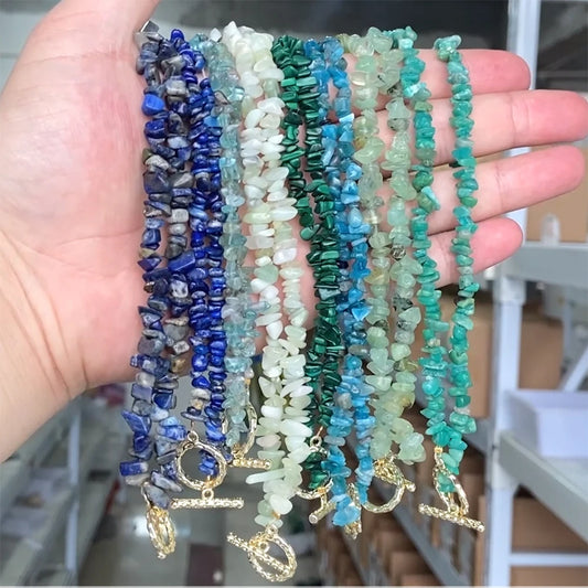 Natural Boho Gravel Choker 3-5mm Citrine Aquamarine Quartz Dalmation Irregular Stone Necklace For Women Healing Fashion Jewelry