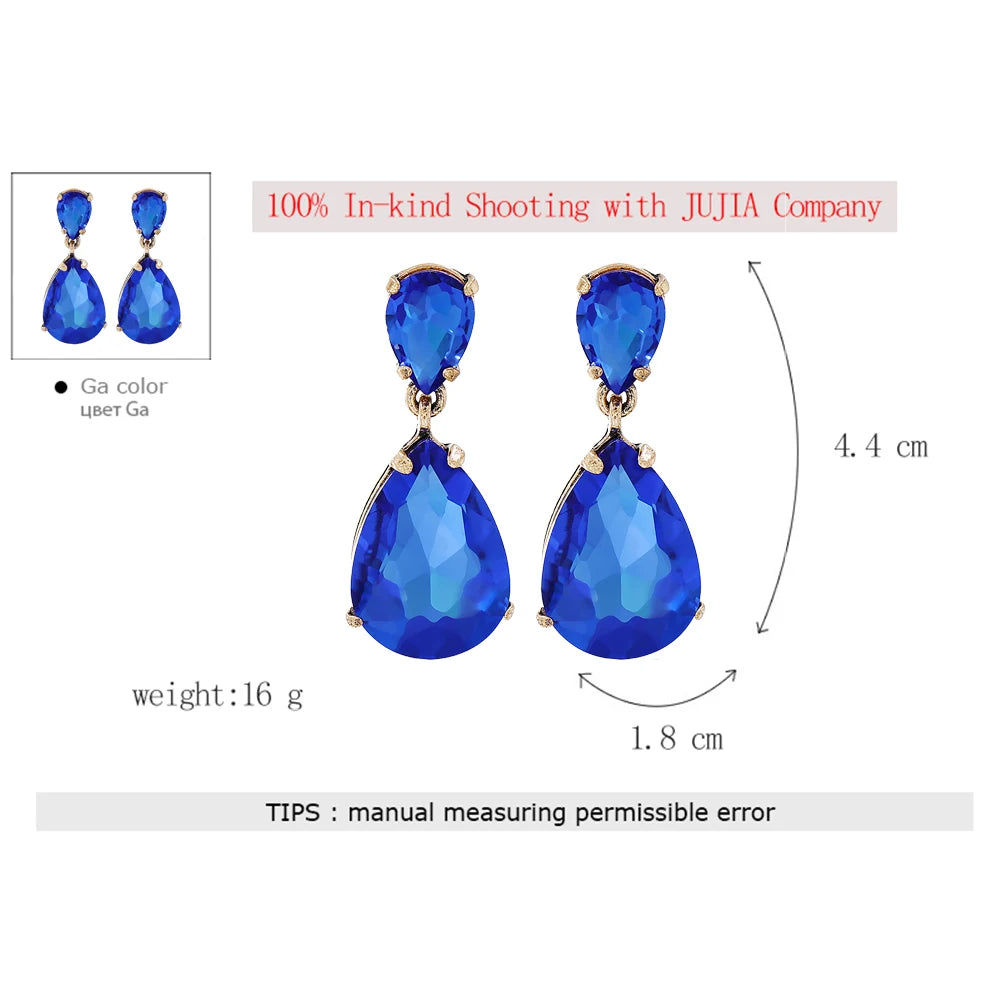 2024 Trend New Elegant Blue Big Rhinestone Earrings for Women Luxury Crystal Dangle Earrings High-quality Statement Jewelry Gift