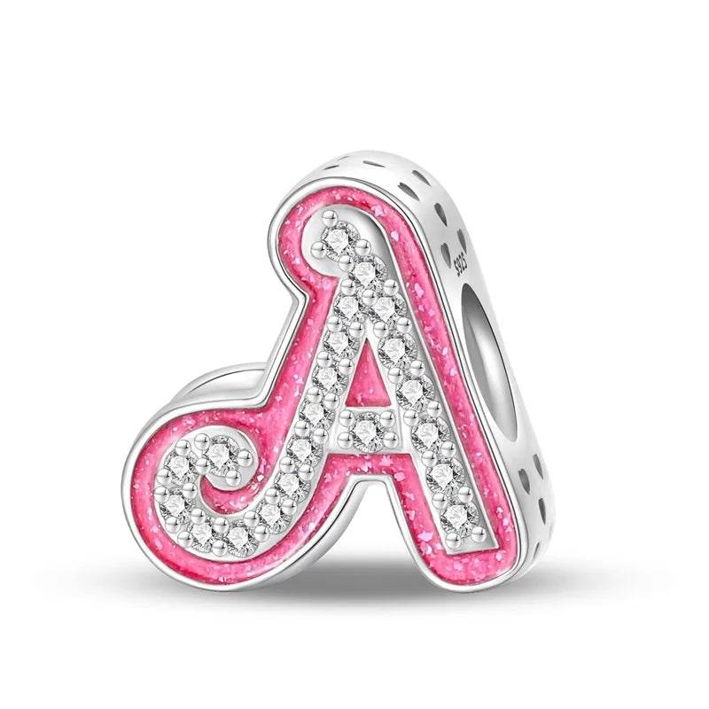 925 Sterling Silver Romantic Pink 26 Letters DIY Love Charms Beads Fit Pandora 925 Original Bracelets Fine Birthday Jewelry Gift