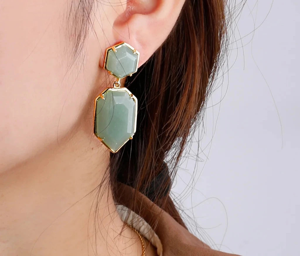 Trendy Gem Stone Dangle Earrings For Women Fashion Bold Lapis Obsidian Amethysts Crystal Stud Earring Natural Stone Jewelry