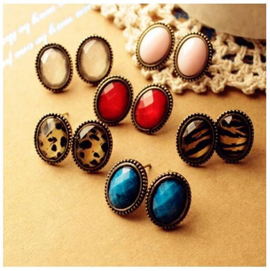 2024 New Style Vintage Colorful Temperament Gem Noble Alloy Stud Earrings Leopard Personality Female Ear Jewelry
