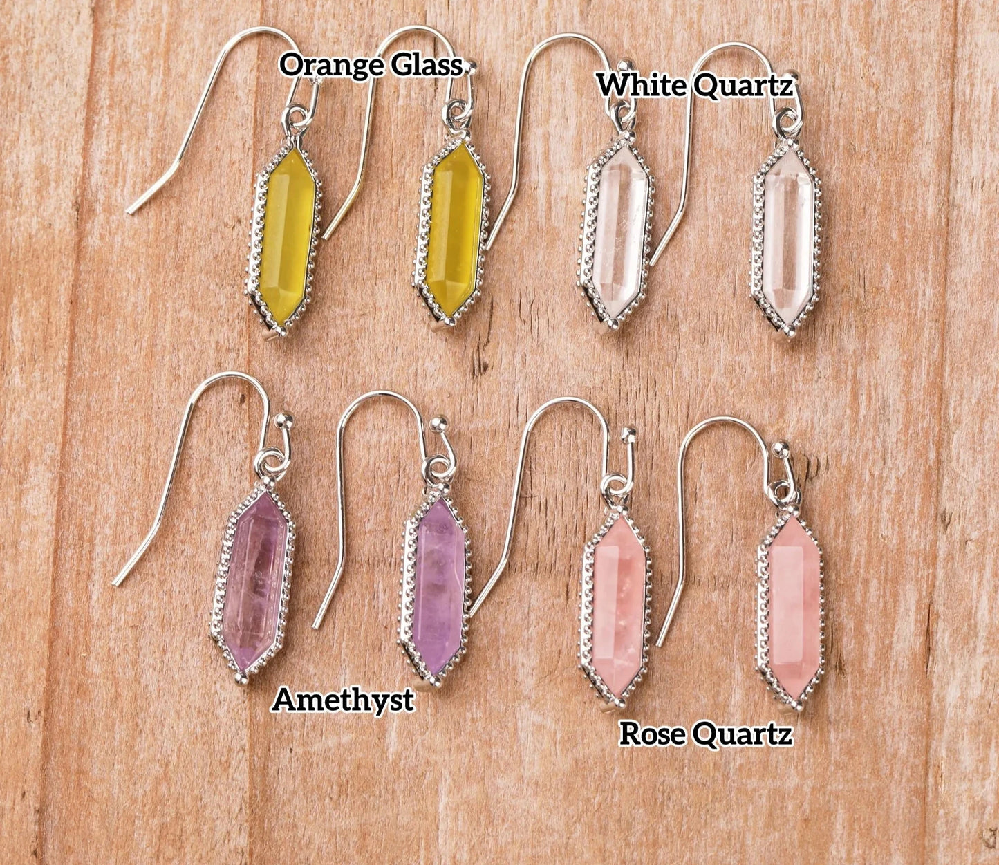 Crystal Earrings Healing Quartz Double Point Shape Pendant Hook Earring Women Jewelry Birthday Gifts