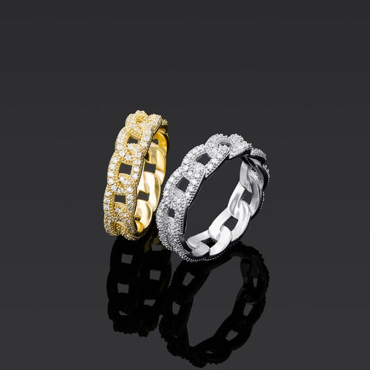 6mm Iced 3A Zircon Cuban Link Ring s925 Hiphop Jewelry Cubic Zirconia Miami Cuban Chain Ring Party Birthday Gift