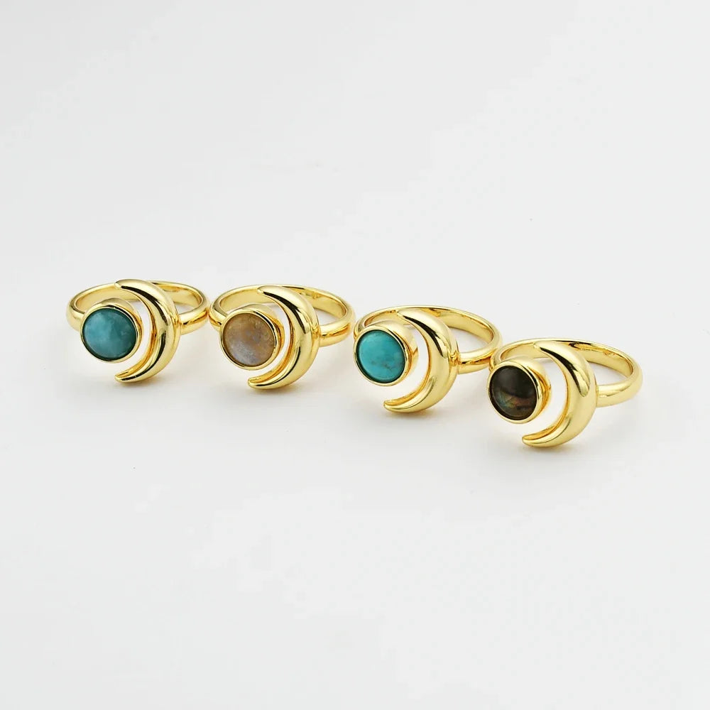 New Hot 5/10PCS Golden Plated Natural Multi-kind Stone Weeding Ring Gems Rings Wholesale for Women Druzy Jewelry Ring