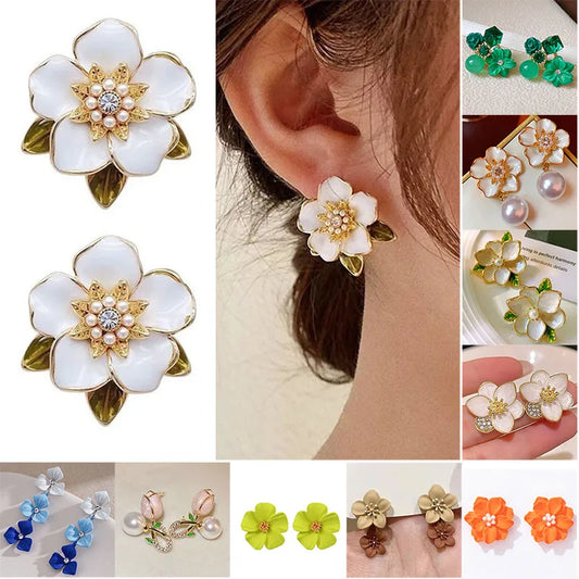 925 Silver Needle Crystal Pearl Leaf Flower Earrings For Women Jewelry 2024 Trending New Fresh Rural Style Stud Earrings Gift