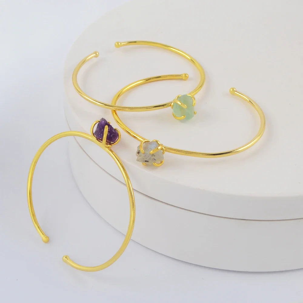 Multiple Colors Irregular Natural Stone Claw Bangle Crystal Quartzs Open Cuff Bracelets Golden Color Reiki Healing Gift