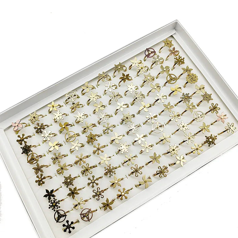 20pcs/Lot Wholesale New Style Rotate Stainless Steel Finger Rings For Women Windmill Snowflake Relief Anxiety Decompress Jewelry
