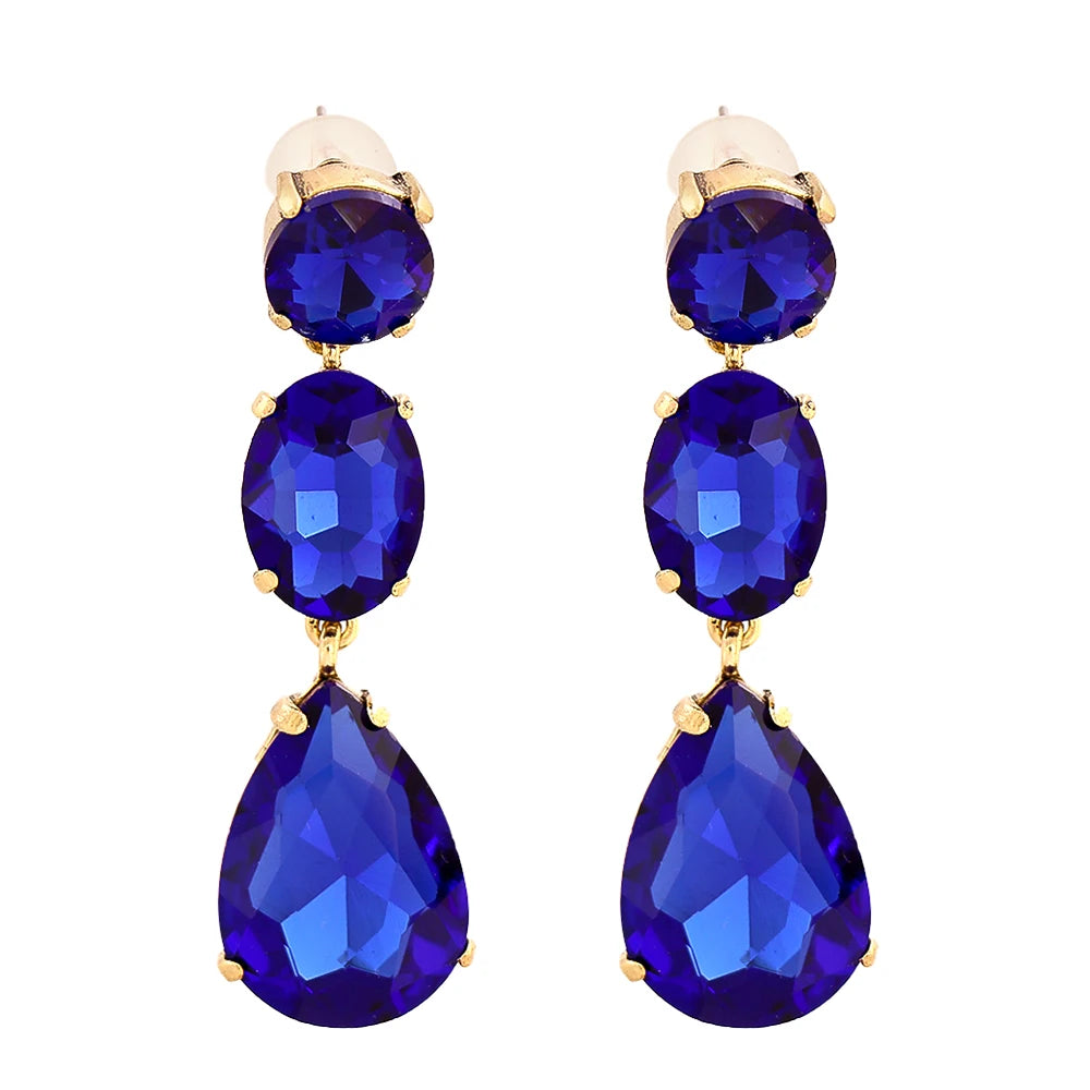 2024 Trend New Elegant Blue Big Rhinestone Earrings for Women Luxury Crystal Dangle Earrings High-quality Statement Jewelry Gift