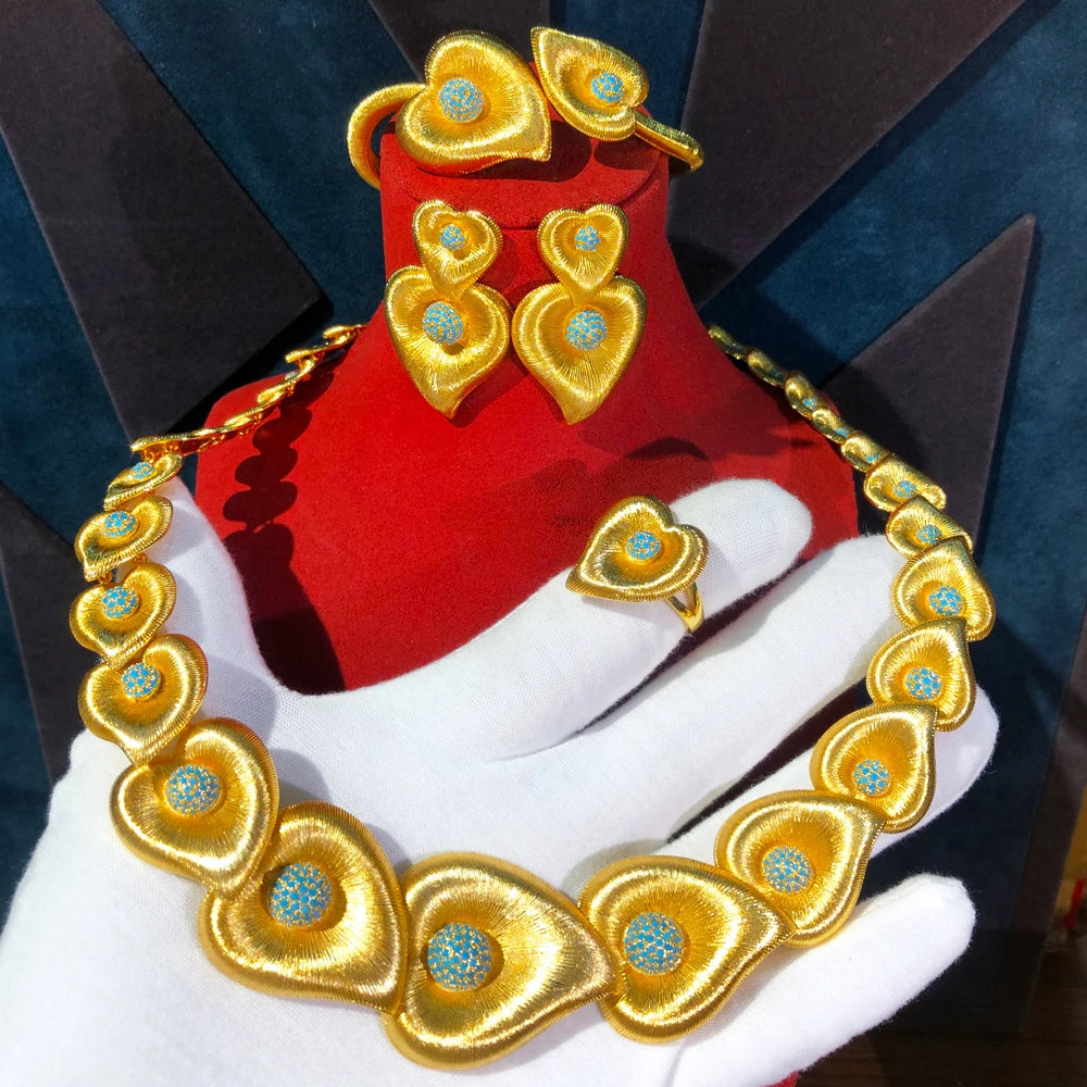 Luxury 4pcs Heart love Naija Jewelry Sets Necklace Earring Bangle Ring Set For Women Wedding Jewelry Trendy HOT New 2024